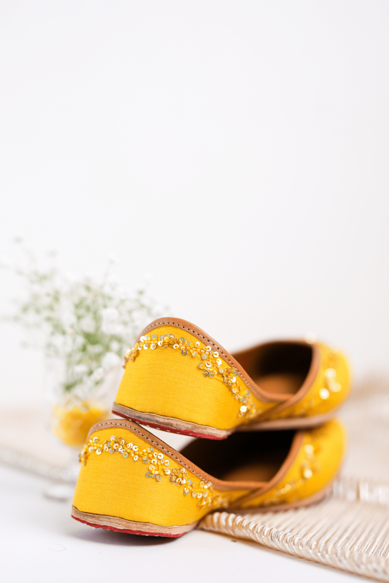 Yellow Sequin Lily Bloom Embroidered Juttis - Label Deepti Bajaj