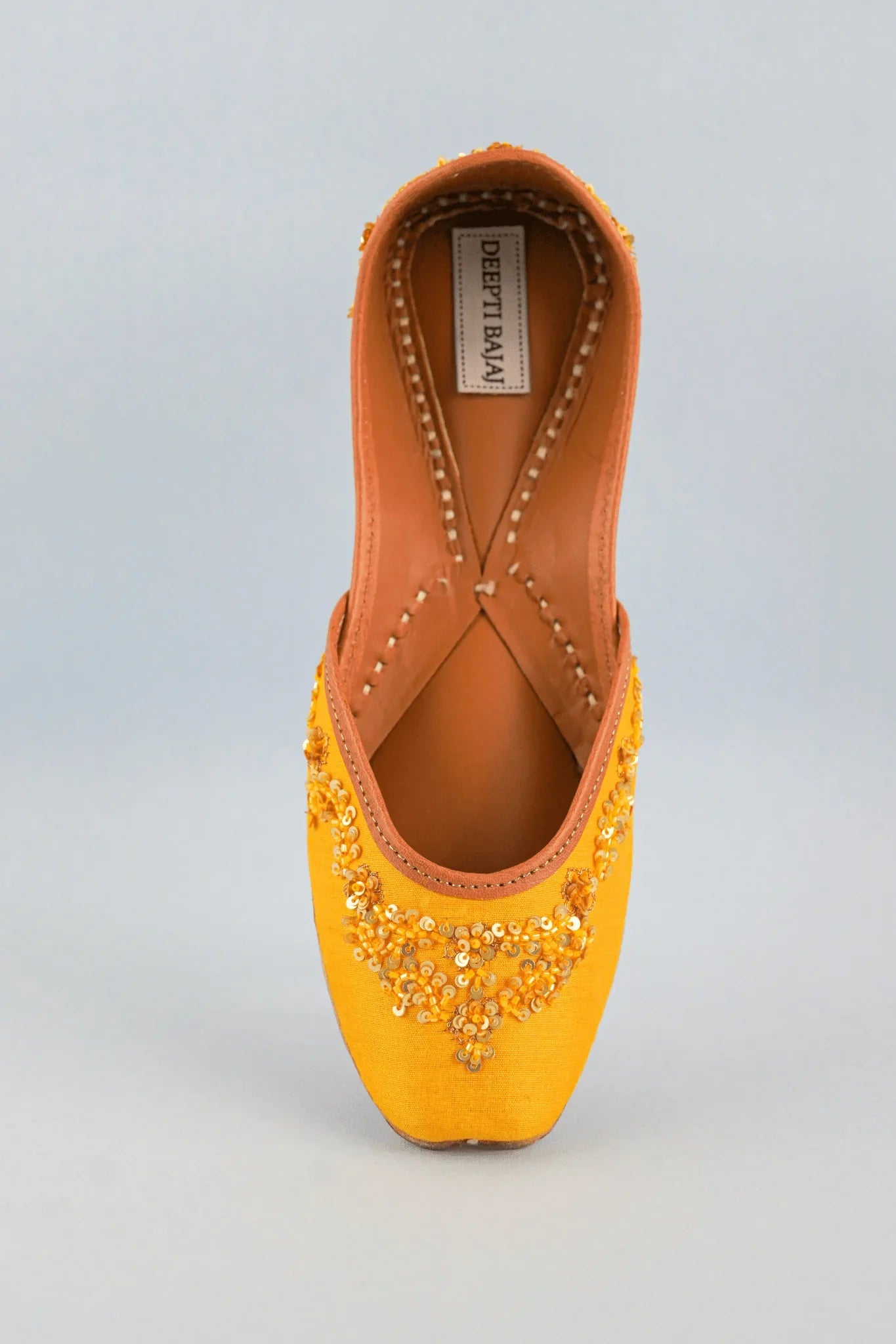 Yellow Sequin Lily Bloom Embroidered Juttis - Label Deepti Bajaj