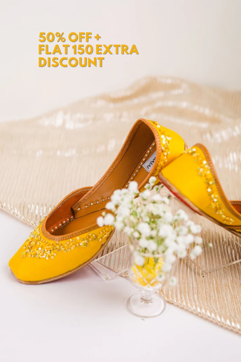 Yellow Sequin Lily Bloom Embroidered Juttis
