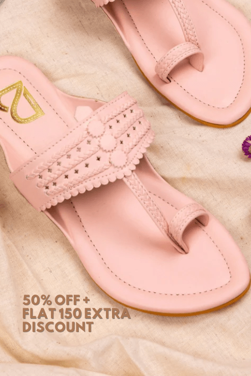 Pink Braided Pattern Solid Kolhapuris - Label Deepti Bajaj