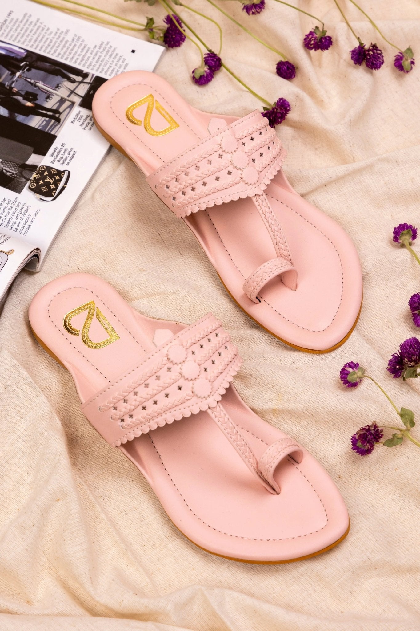 Pink Braided Pattern Solid Kolhapuris - Label Deepti Bajaj