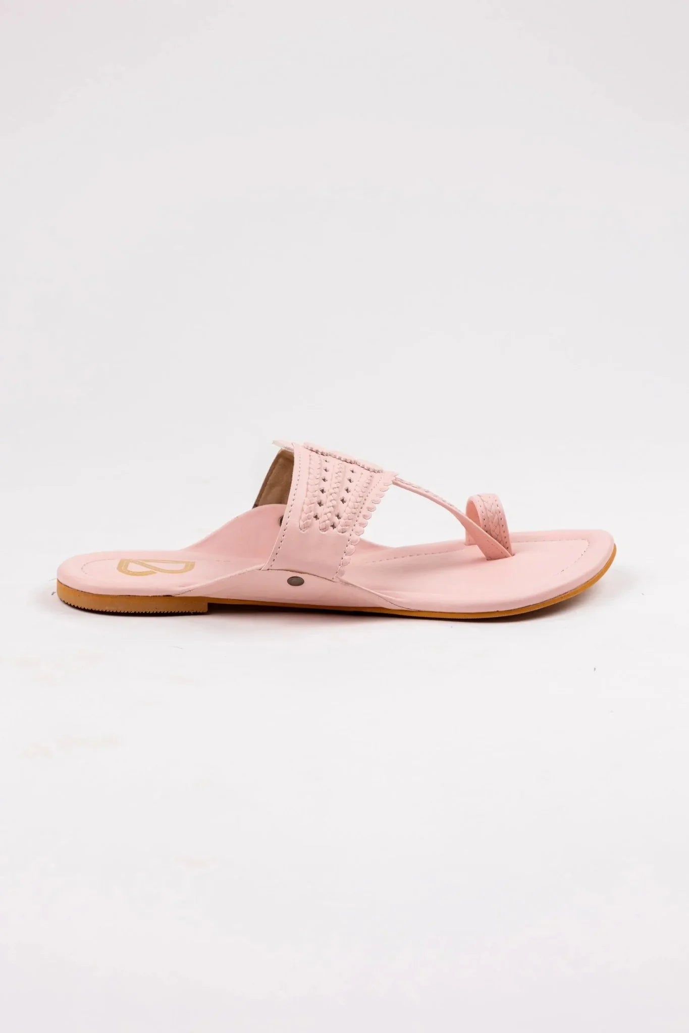 Pink handcrafted women's jutti sandal with toe loop and embroidered strap by Label Deepti Bajaj