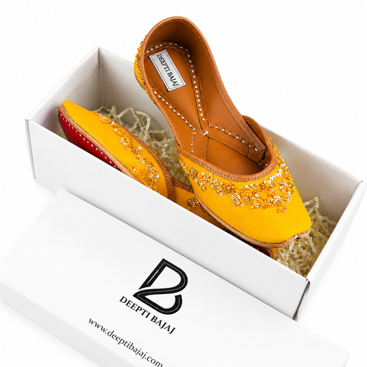 Yellow Sequin Lily Bloom Embroidered Juttis
