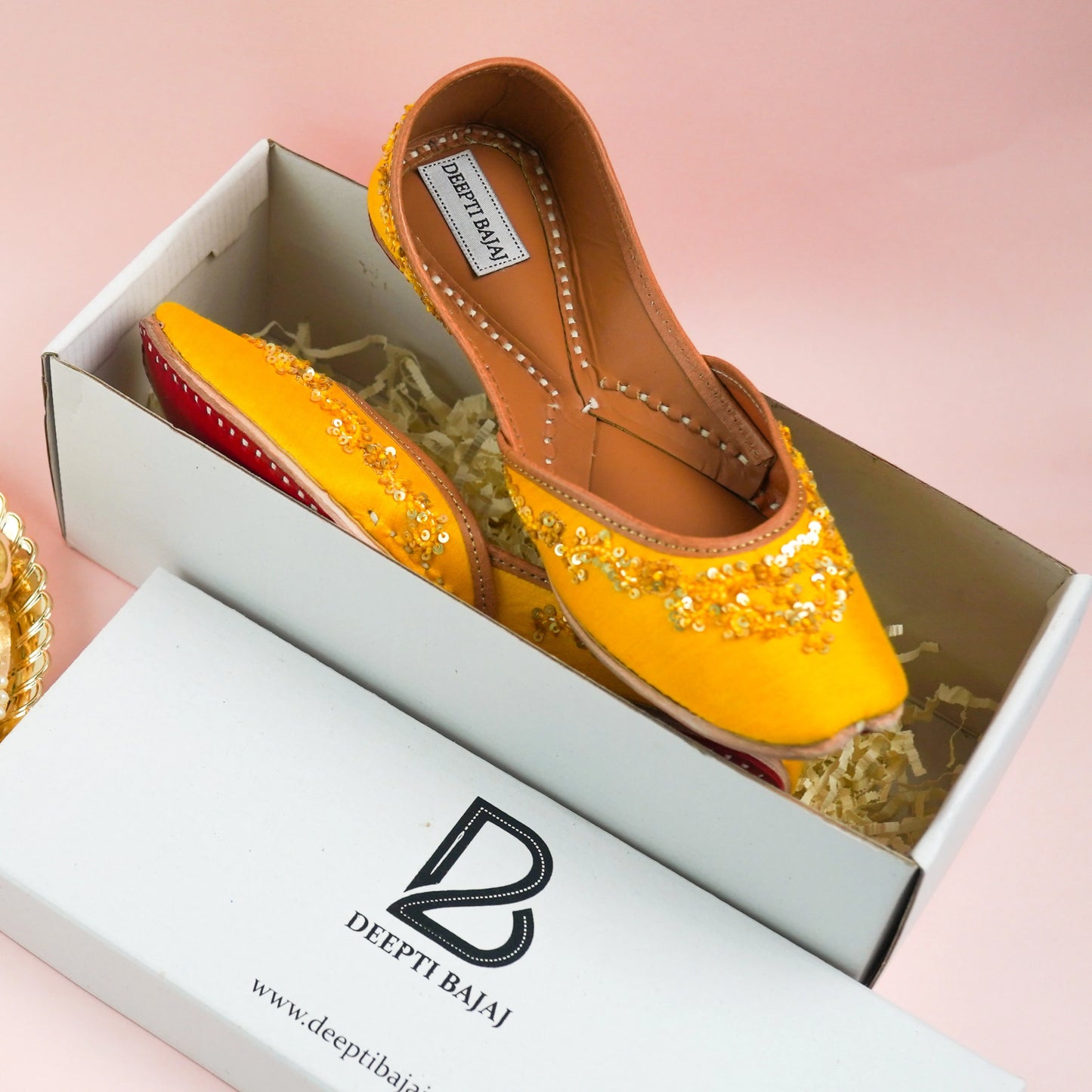 Yellow Sequin Lily Bloom Embroidered Juttis