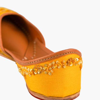 Yellow Sequin Lily Bloom Embroidered Juttis