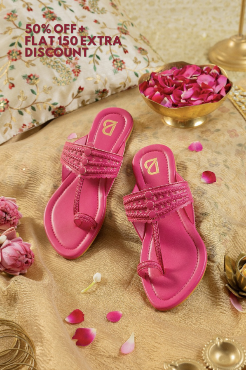 Fuchsia Braided Pattern Plain Kolhapuris