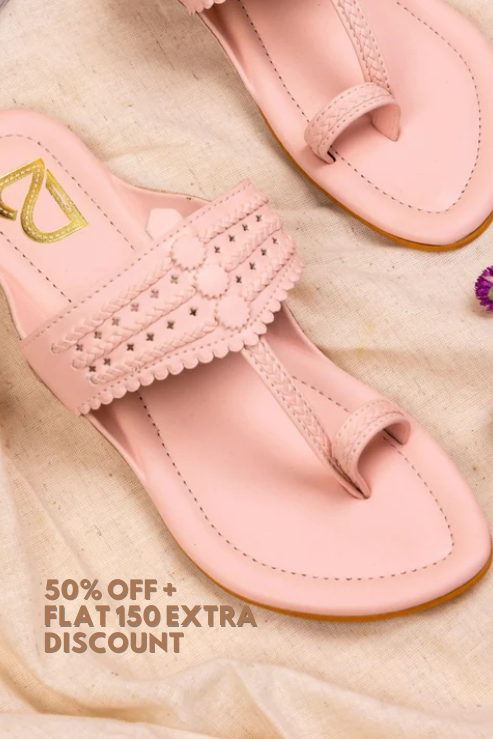 Pink Braided Pattern Solid Kolhapuris