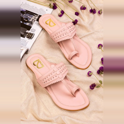 Pink Braided Pattern Solid Kolhapuris