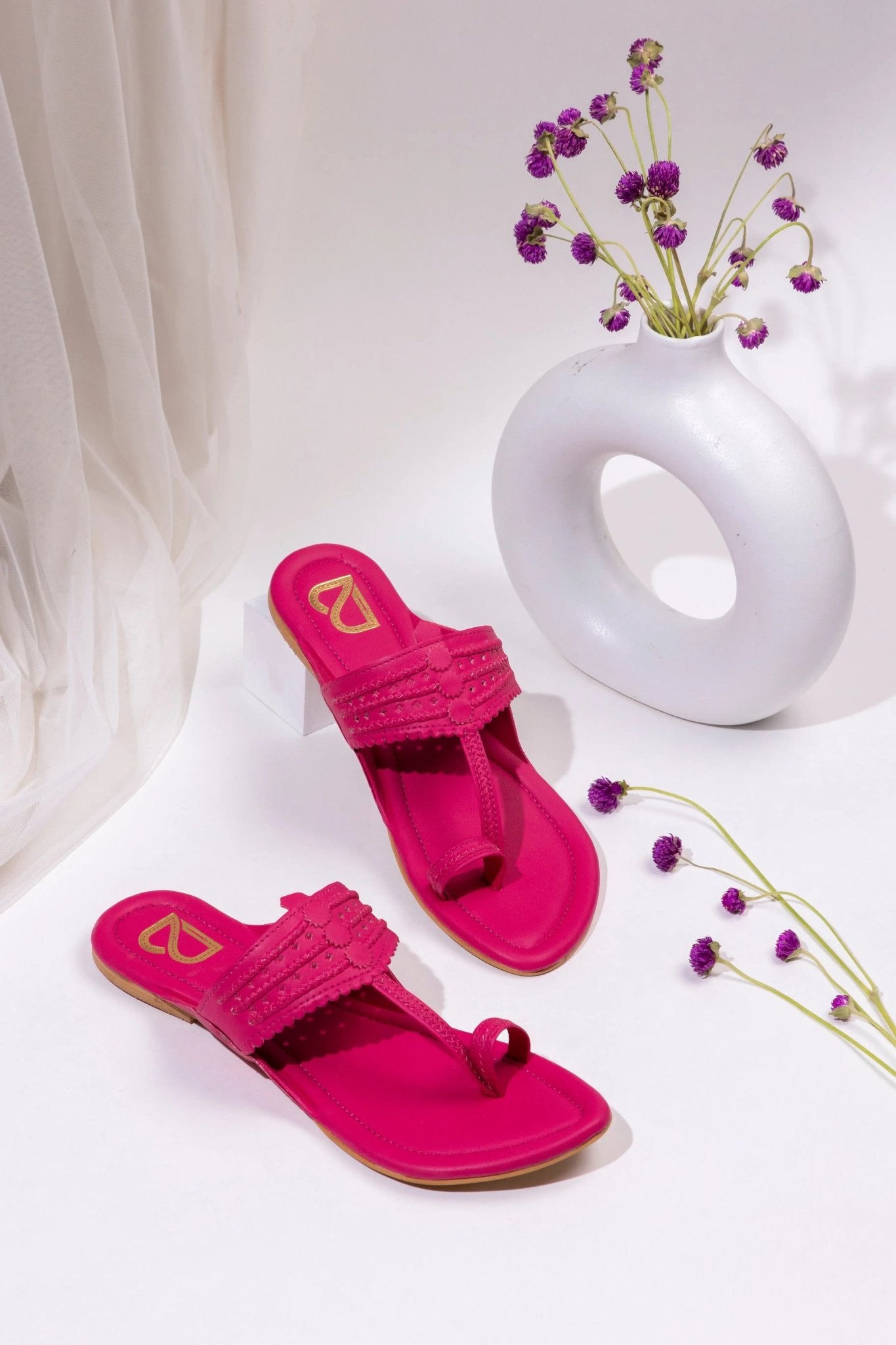 Fuchsia Braided Pattern Plain Kolhapuris - Label Deepti Bajaj