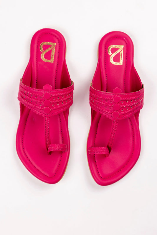Fuchsia Braided Pattern Plain Kolhapuris Label Deepti Bajaj