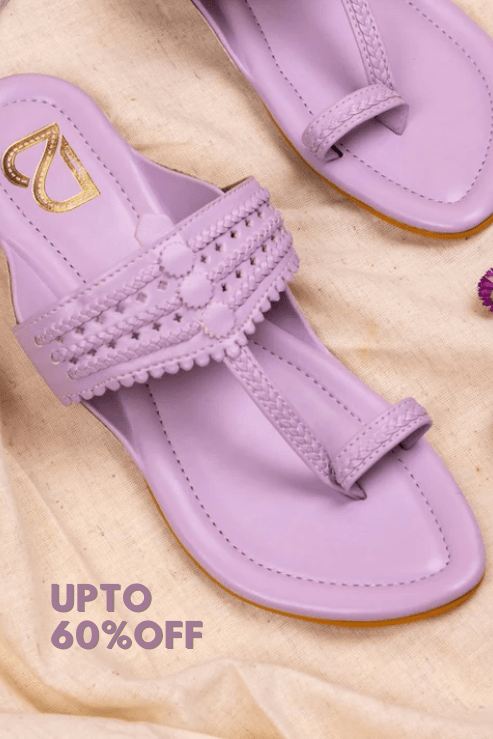 Purple Braided Pattern Plain Kolhapuris - Label Deepti Bajaj