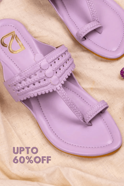 Purple Braided Pattern Plain Kolhapuris - Label Deepti Bajaj