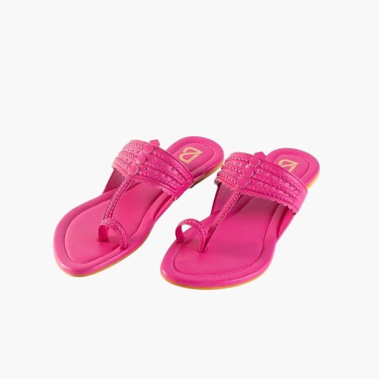 Fuchsia Braided Pattern Plain Kolhapuris - Label Deepti Bajaj